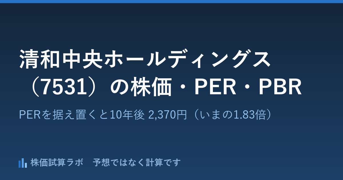 清和中央ホールディングス（7531）の株価1,295円・PER14.1倍と、PERを据え置いて計算した10年後 2,370円（いまの1.83倍）