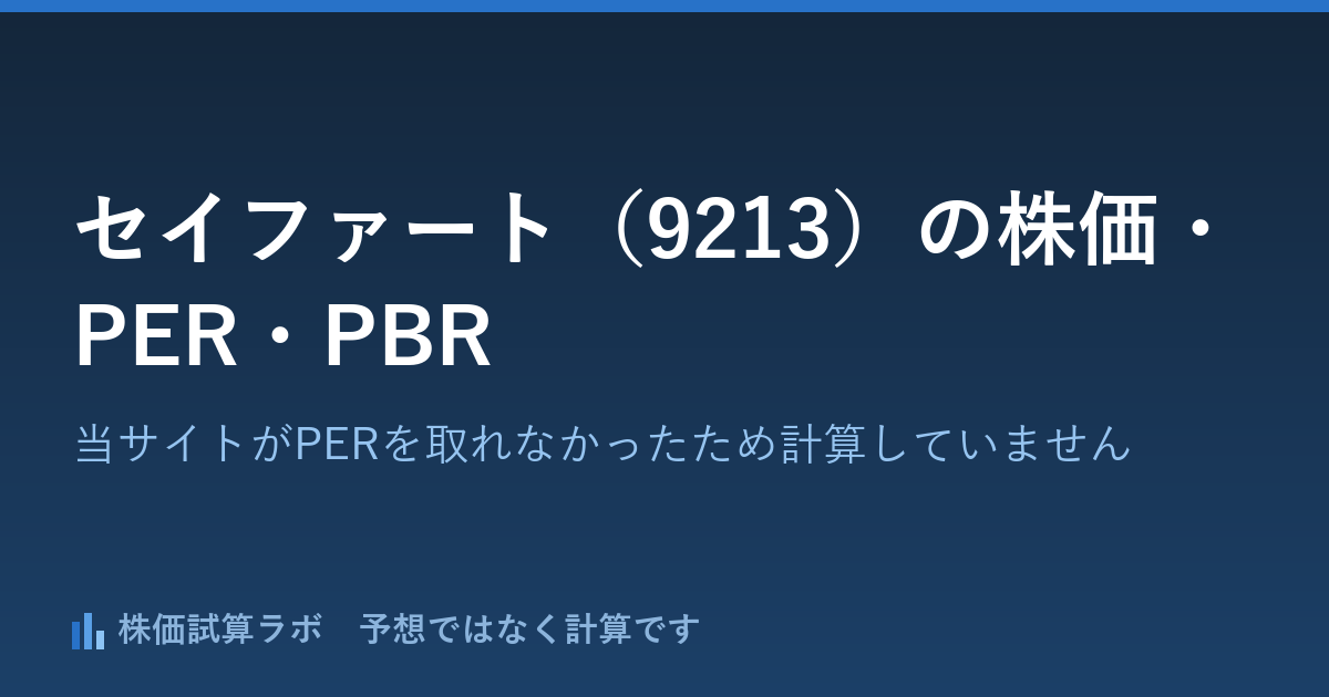 セイファート（9213）の株価1,045円。当サイトがPERを取れずため将来株価は計算していません